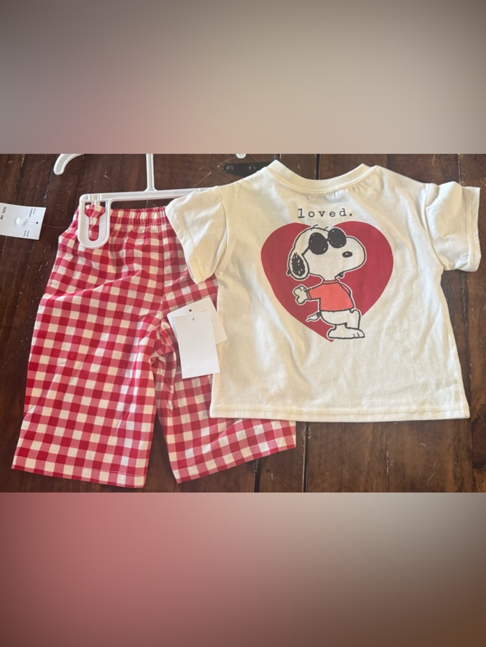 Snoopy Red Checked short Set with Snoopy Heart Tee sz 6 months